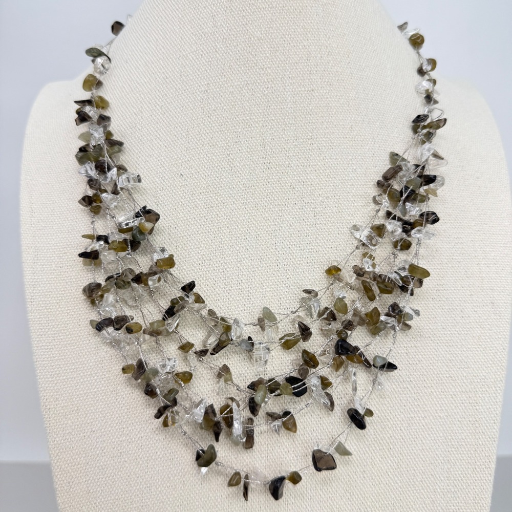 Lucoral Sterling Labradorite Necklace Smoky Quartz  Multi‎ Strand Chip Statement